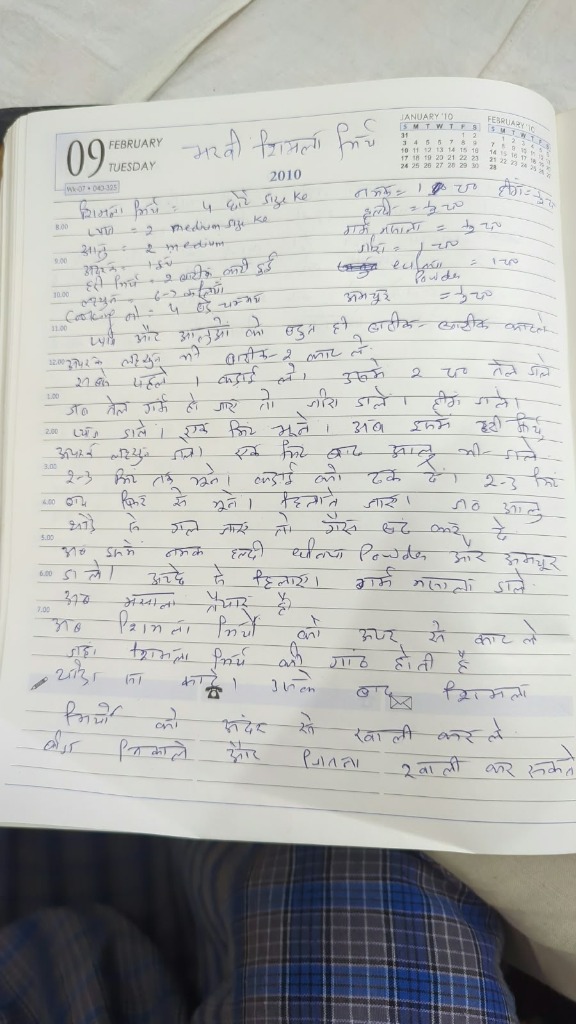 Maa's Handwritten Bharwan Shimla Mirch Recipe - Page 1