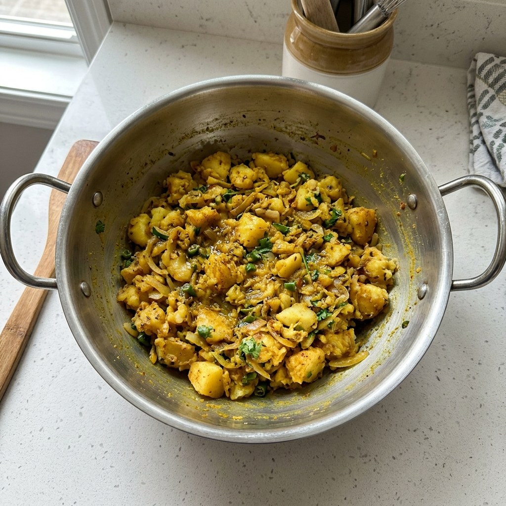 Mixing Spices, Amchur & Garam Masala into Stuffing