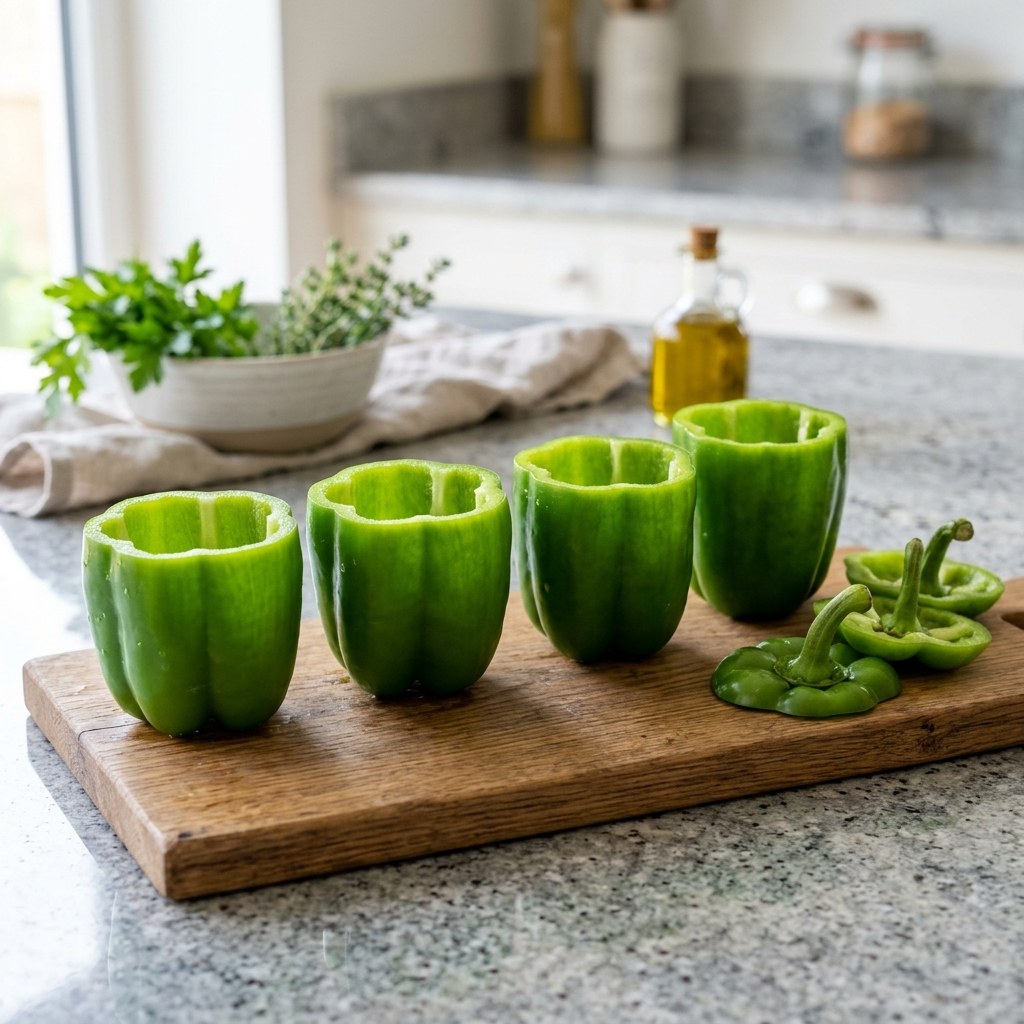 Slicing Tops & Hollowing Out Green Capsicums