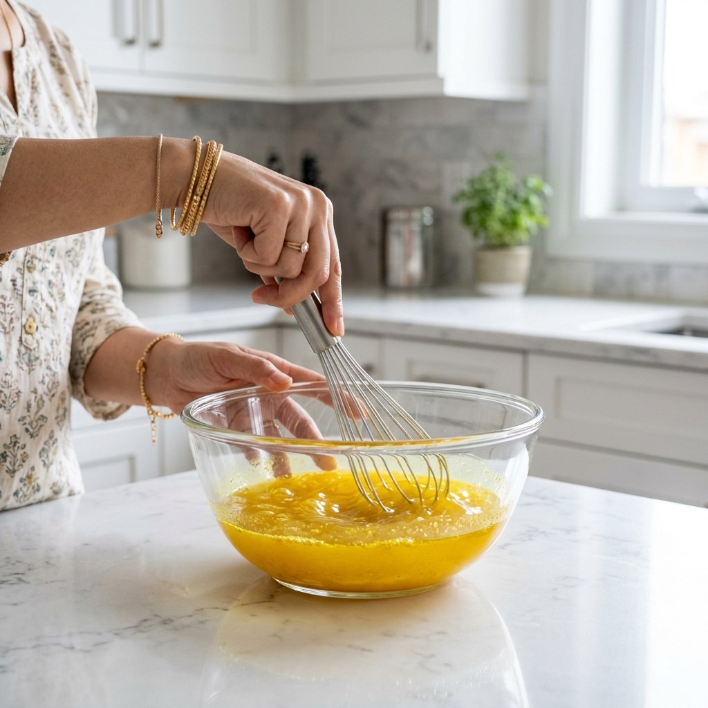 Whisk Water, Sugar, Salt, Turmeric and Oil