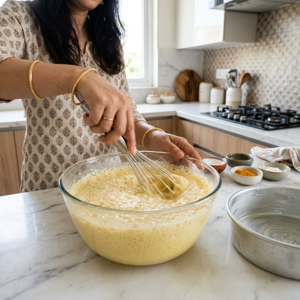 Add Baking Soda and Aerate Batter
