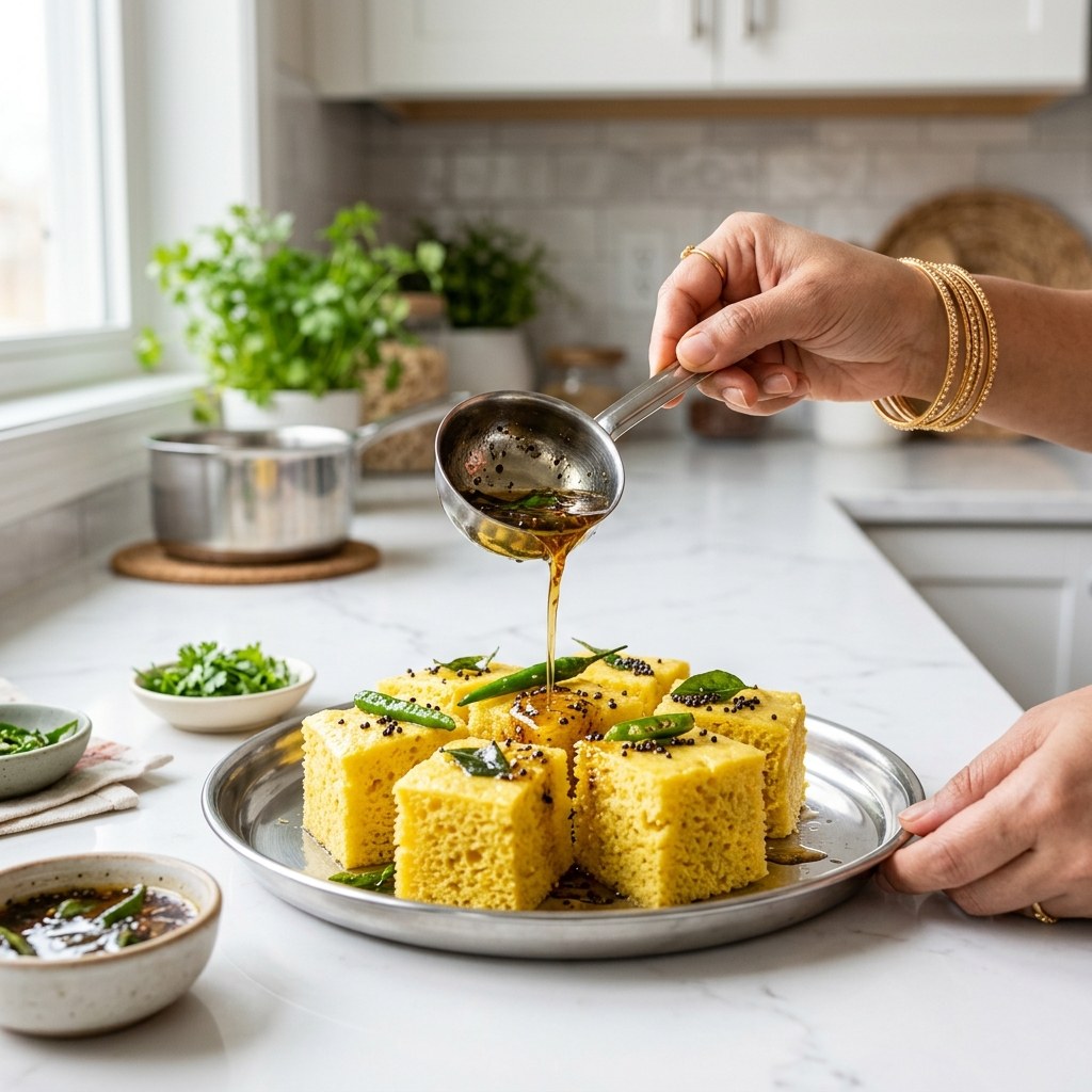 Unmould, Slice and Soak with Warm Tadka