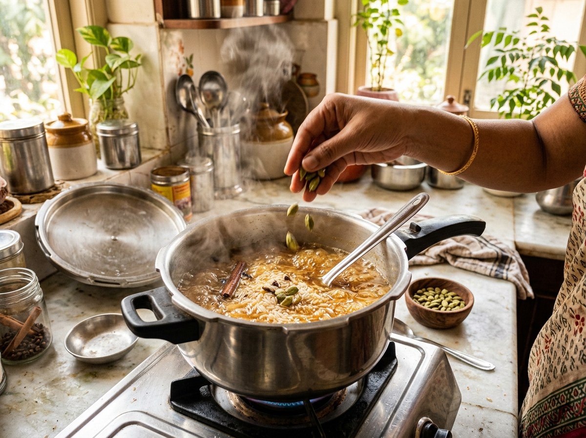 Add bruised green cardamoms