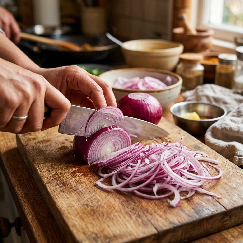 Thinly Slice Onions Lengthwise