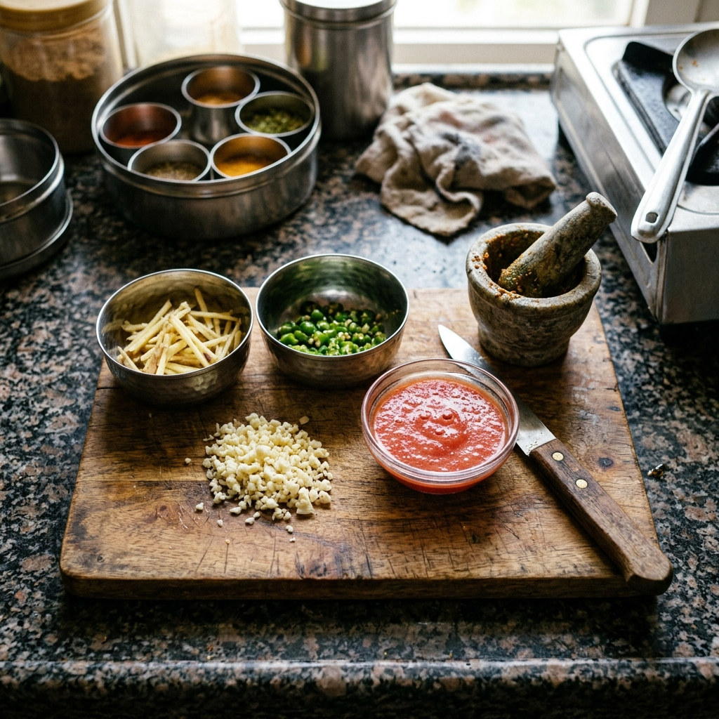 1. Prep Aromatics & Puree Tomatoes