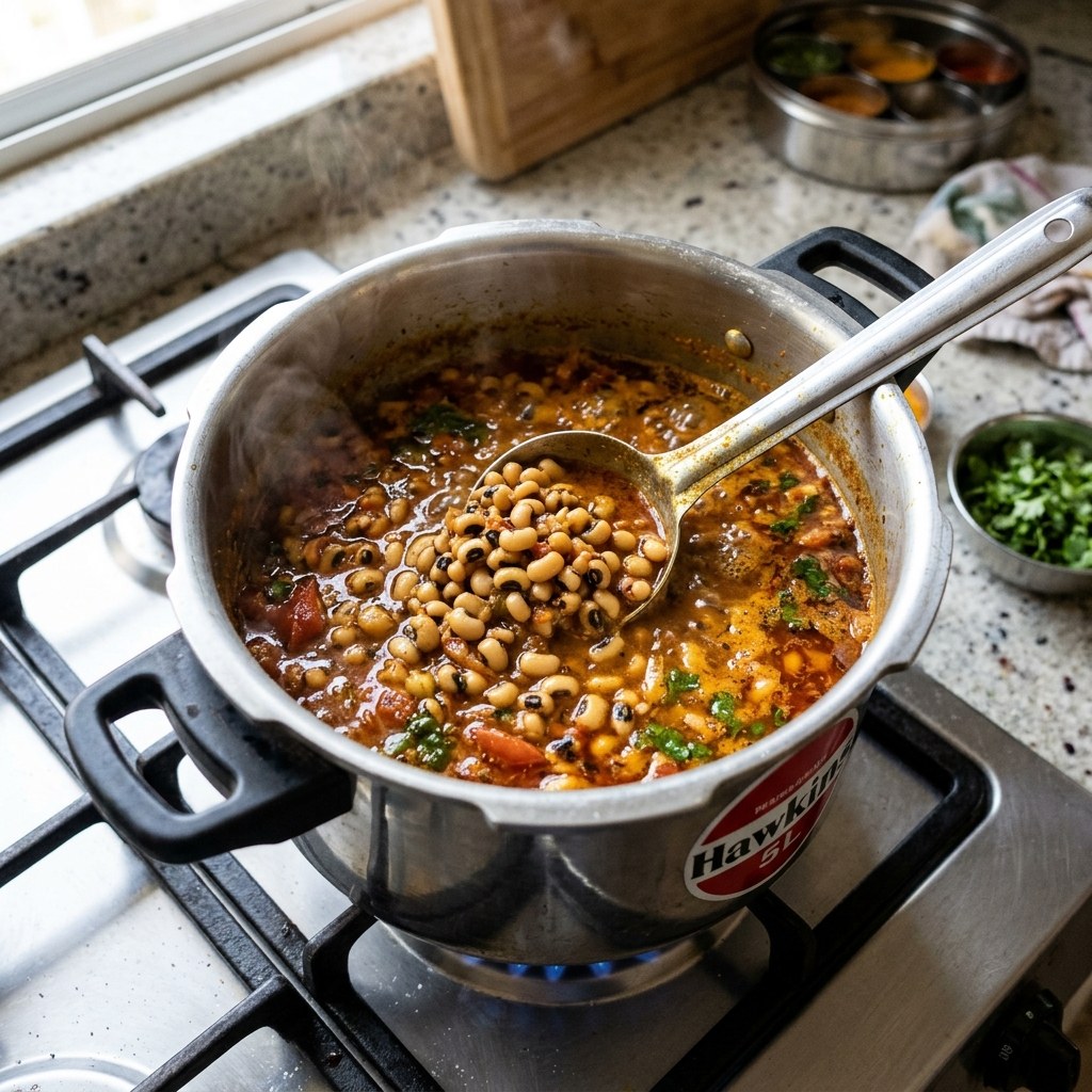 Add Soaked Raungi & Sauté in Pressure Cooker