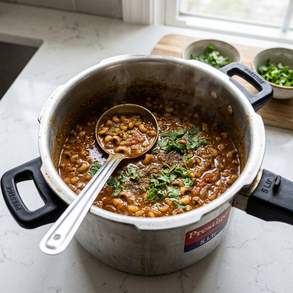 Garam Masala, Fresh Coriander & Serve Lobia Masala