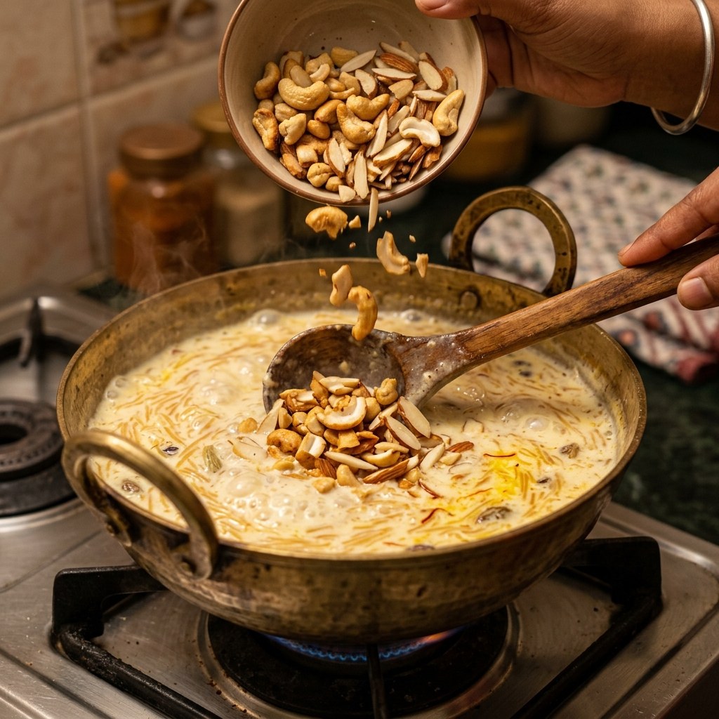 Add Roasted Nuts & Simmer 3-4 Minutes (Flame: Low)