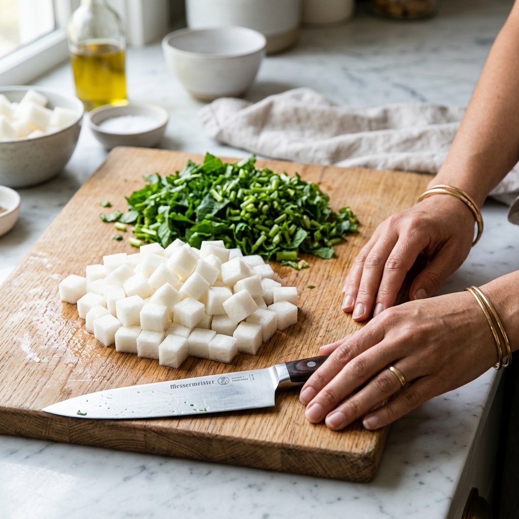 Wash and Finely Chop Radish and Greens