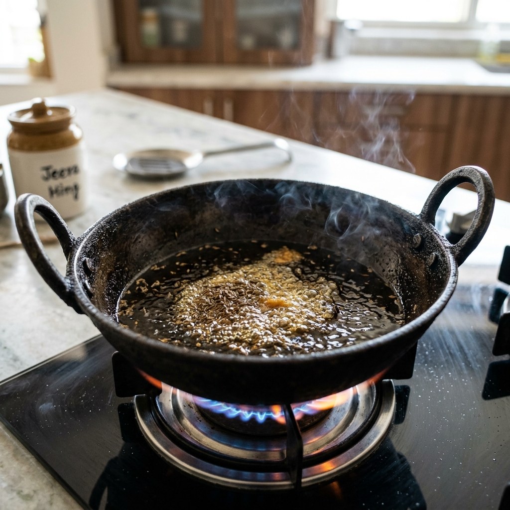 Heat Mustard Oil and Bloom Whole Spices