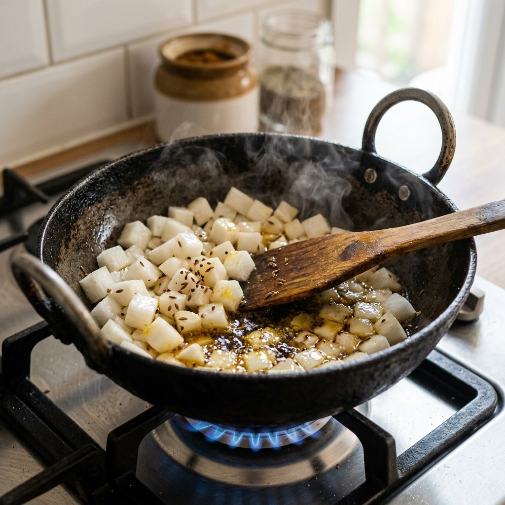 Sauté Diced Radish Cubes