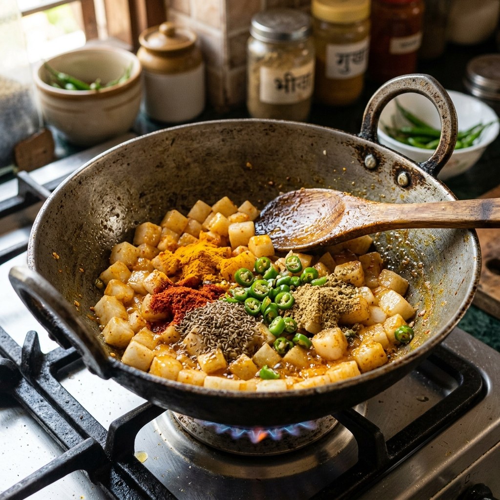 Stir in Ground Spices and Ajwain