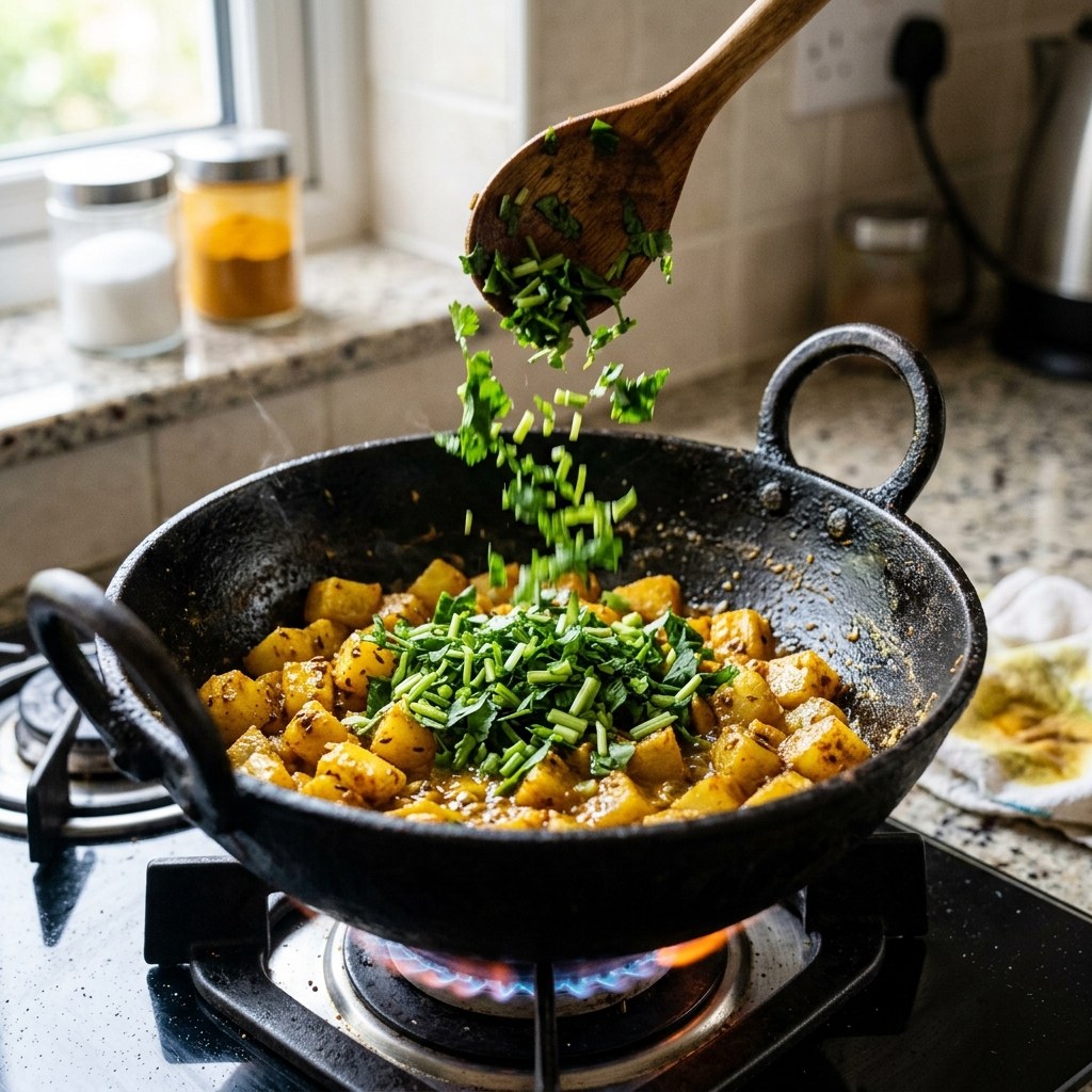 Squeeze Greens and Fold into Kadhai