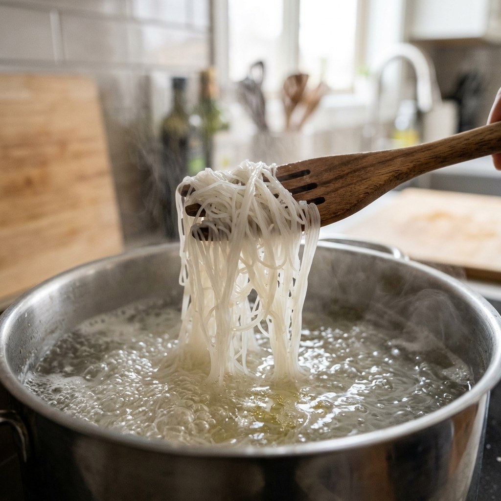 Boil the Rice Vermicelli in Water with Oil Drops
