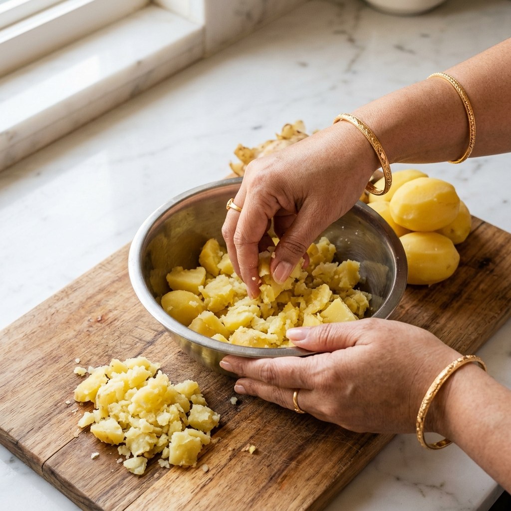 Boil, Peel and Hand-Crush Potatoes