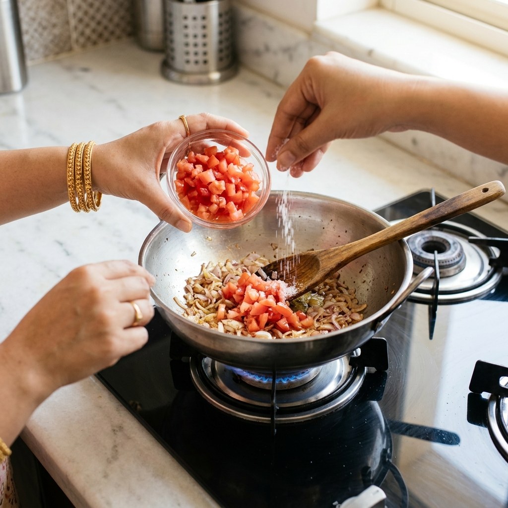 Add Chopped Tomatoes and Salt