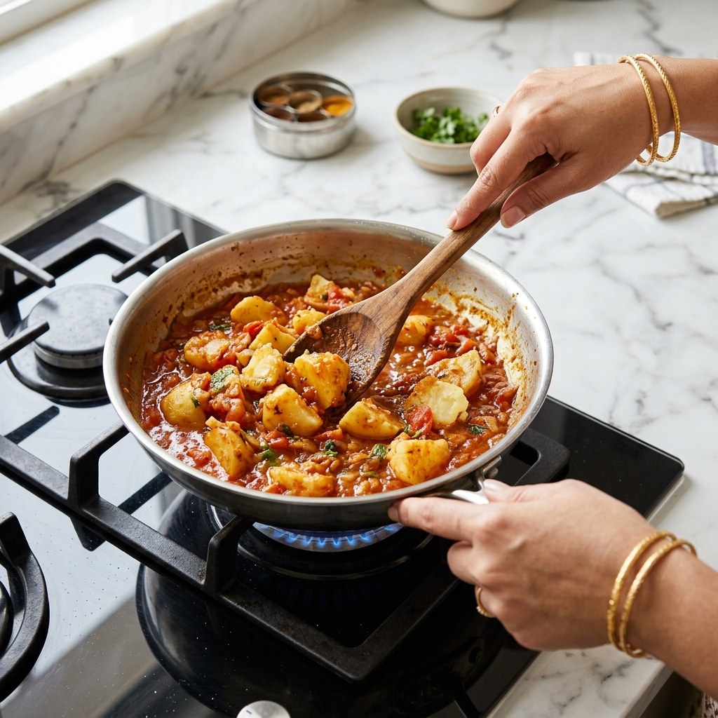 Add Hand-Crushed Potatoes and Bhunno