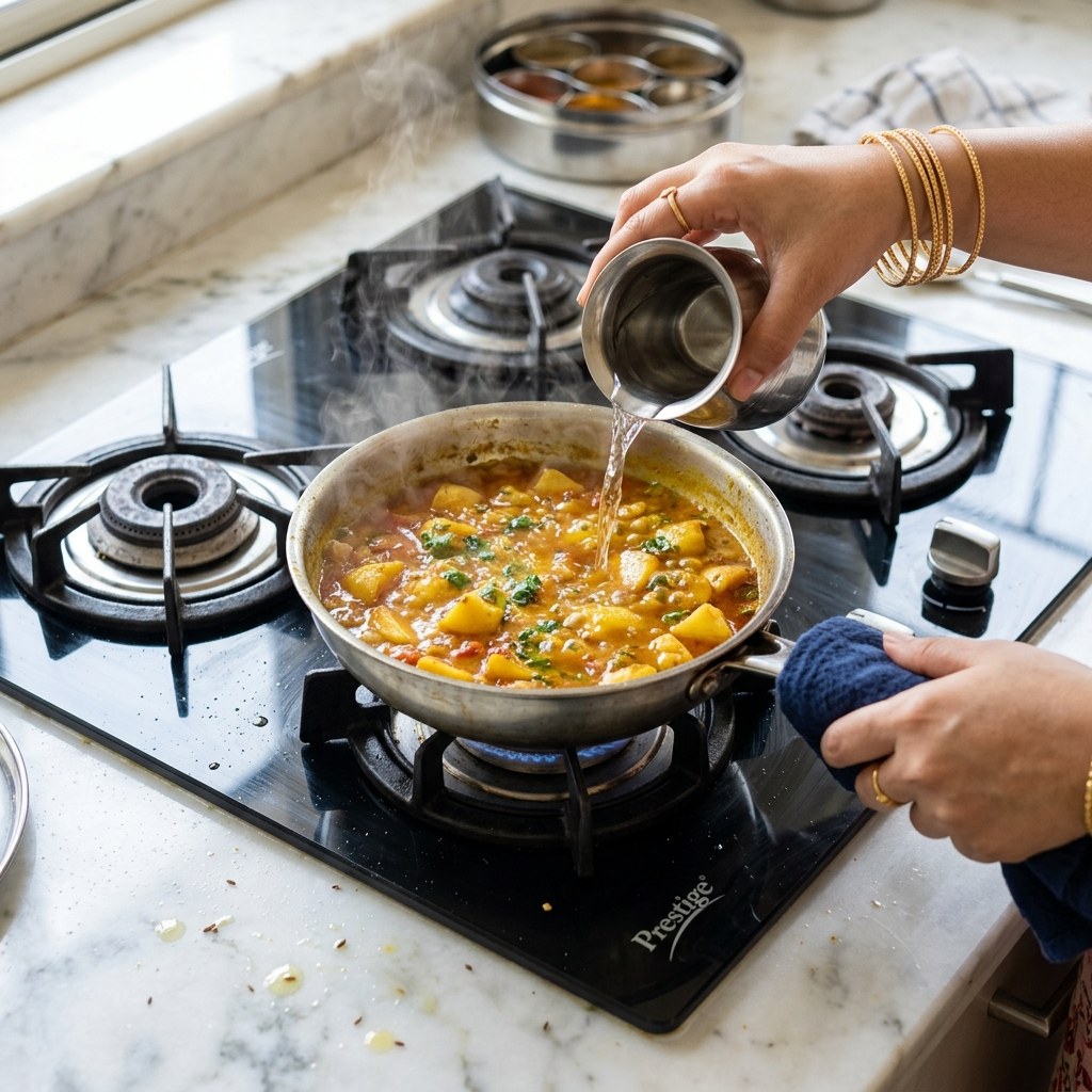 Add Water and Simmer Tari for 7 to 8 Minutes