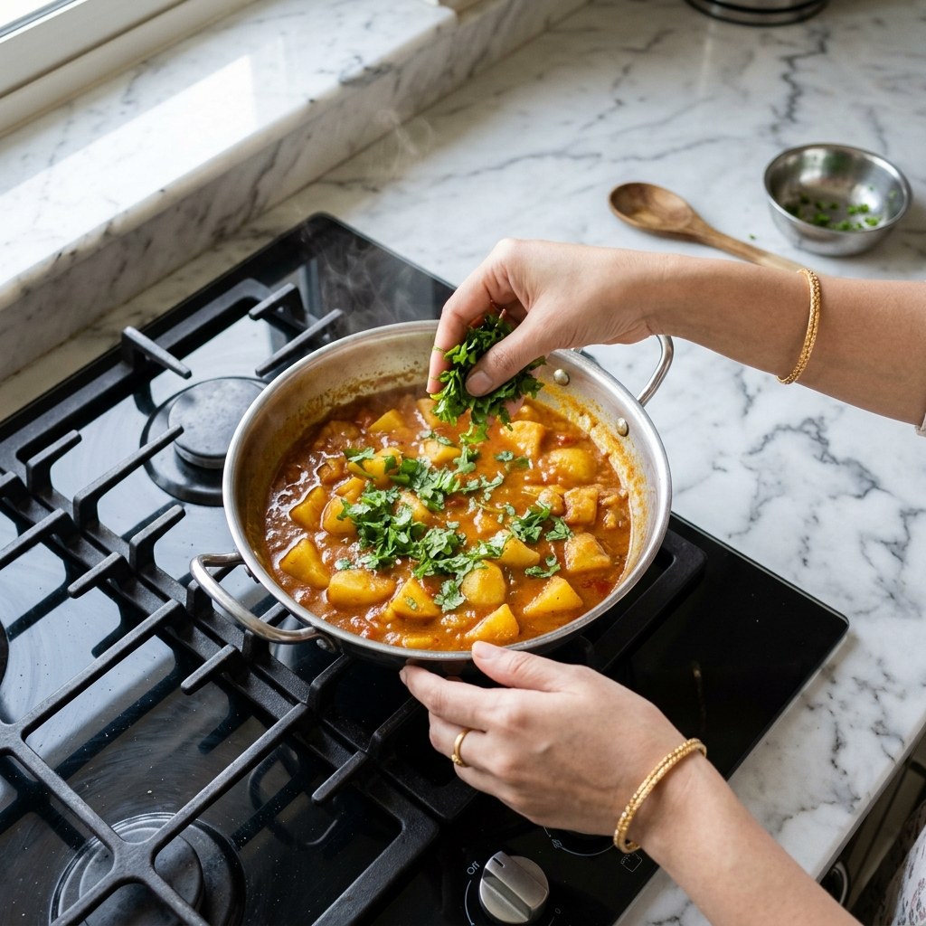 Turn Off Gas and Garnish with Fresh Dhaniya