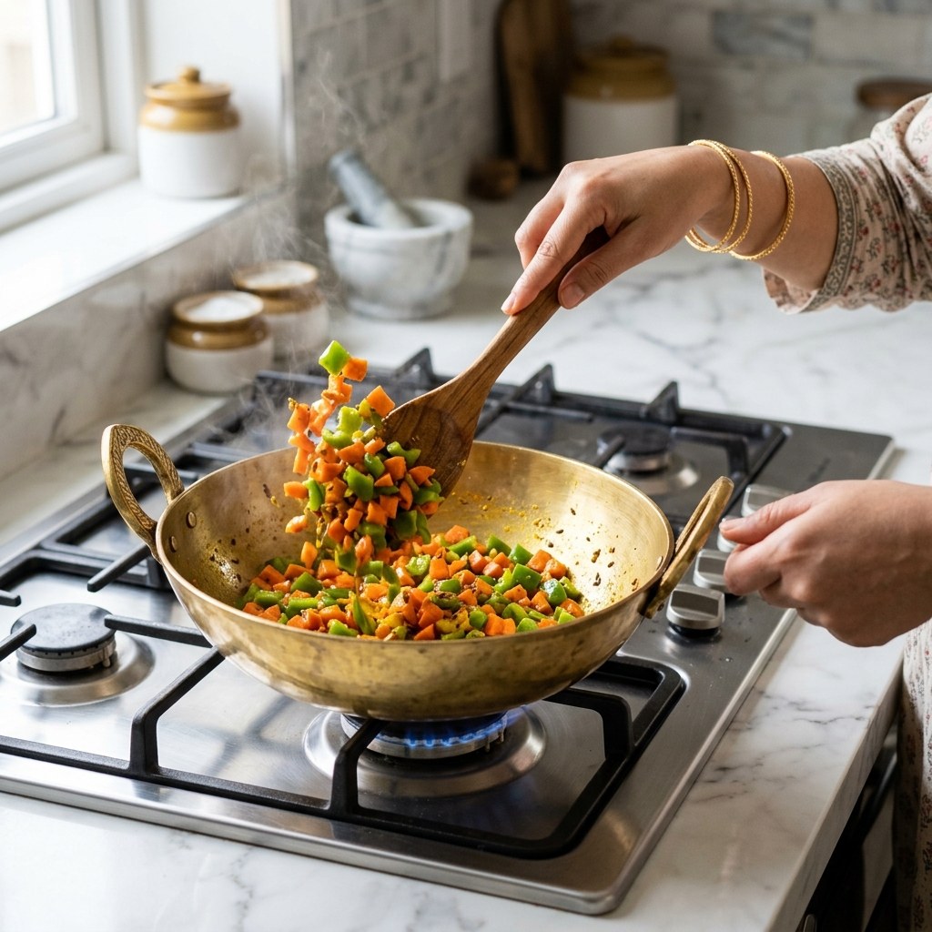 Add Vegetables and Spices Bhunai